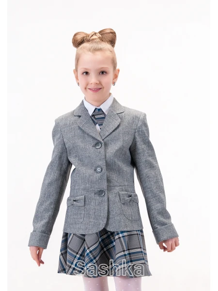 Спідниця для дівчинки Sashka  шкільна напівсонце сіро-блакитна клітинка, розмір 116-146